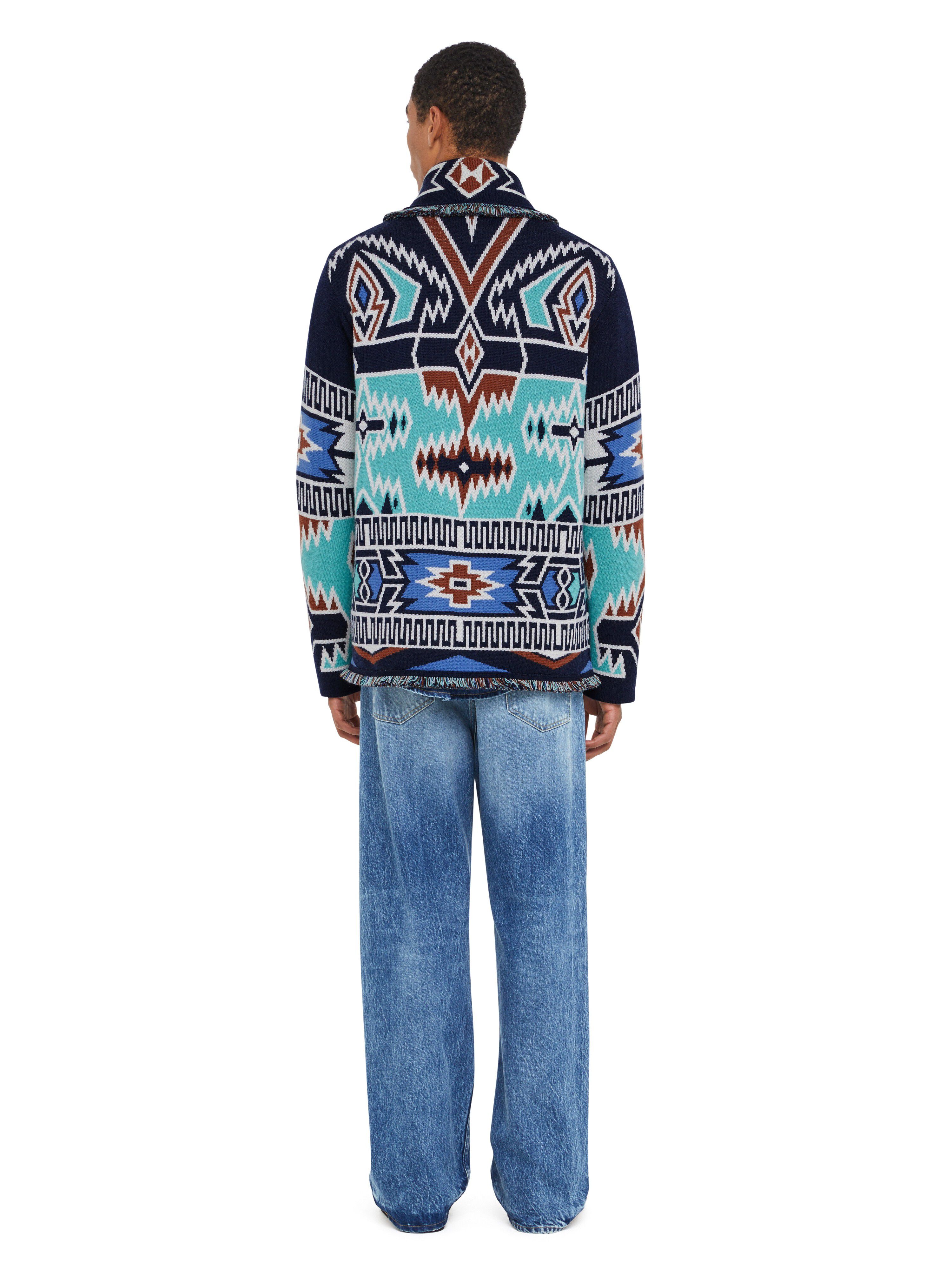 Alanui Geometric Roots Cardigan Turquoise-Deep Blue LMHB038R25KNI003