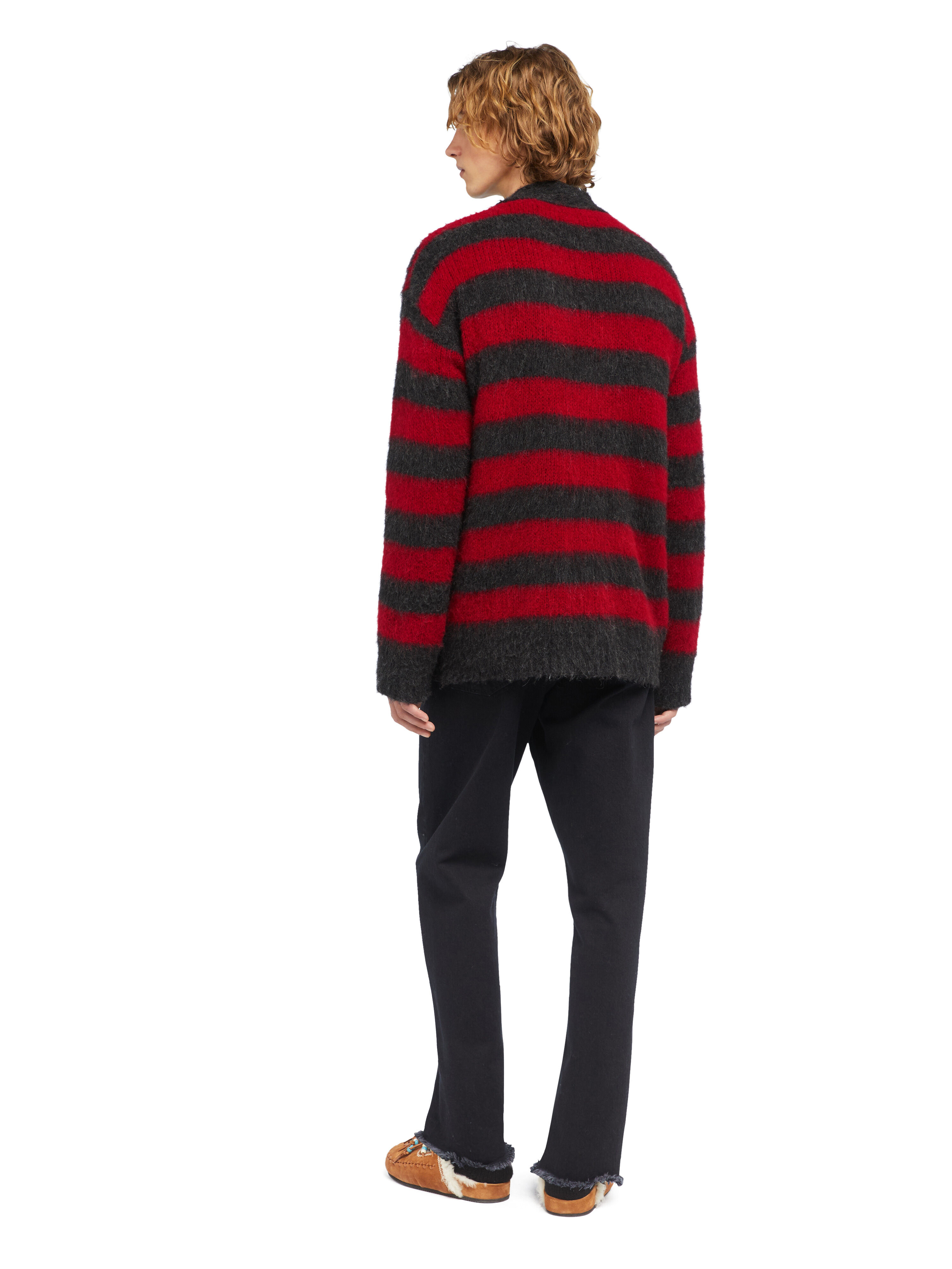 Alanui Grunge Stripes Cardigan Ruby-Charcoal LMHB035E25KNI003