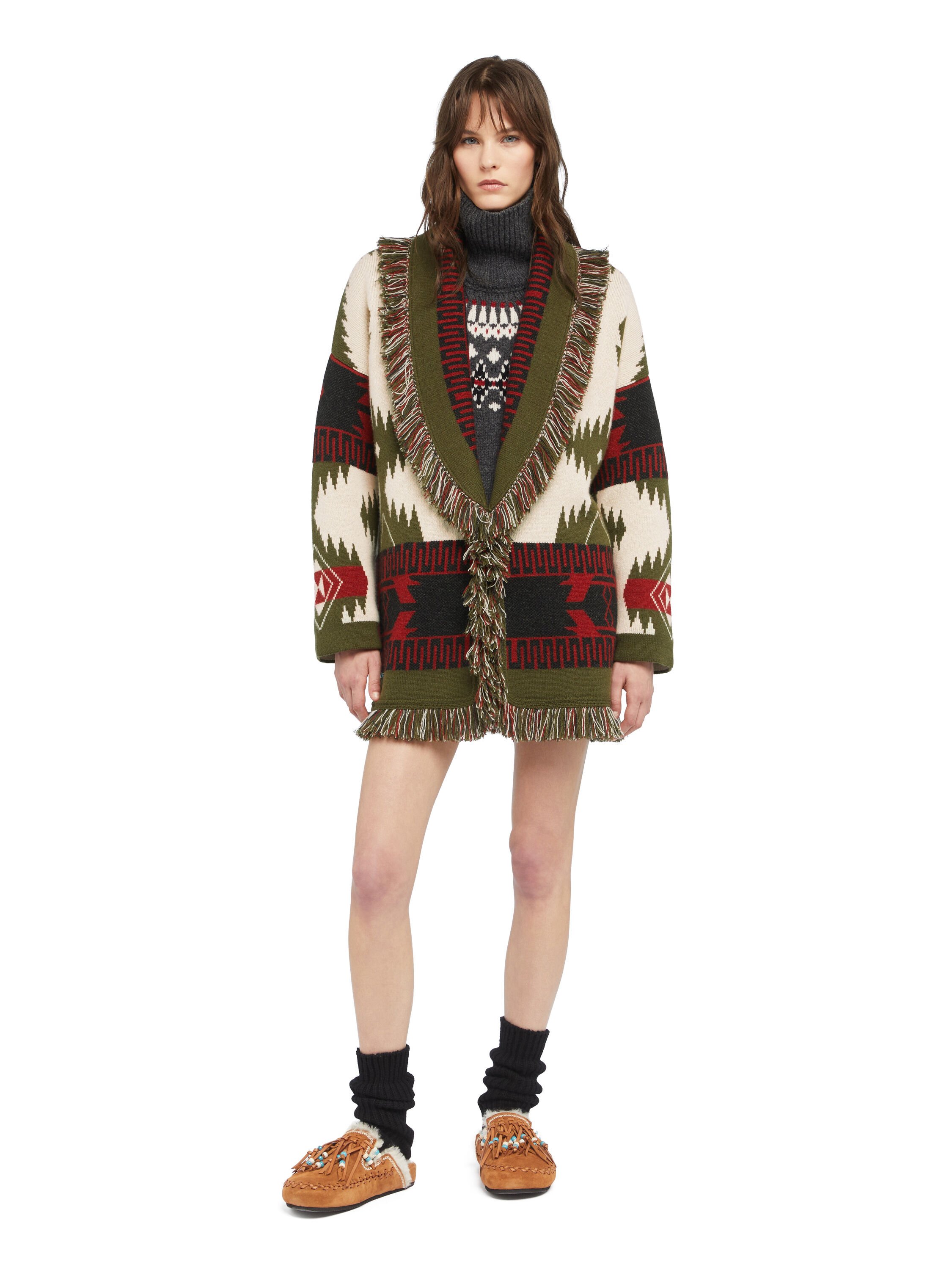 Alanui Icon Jacquard Cardigan Ivory-Olive LWHB064E25KNI002
