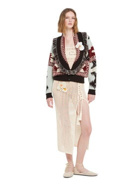 Alanui Icon Jacquard Cardi-Bomber Wave-Sandal Wood LWHB026R26KNI001