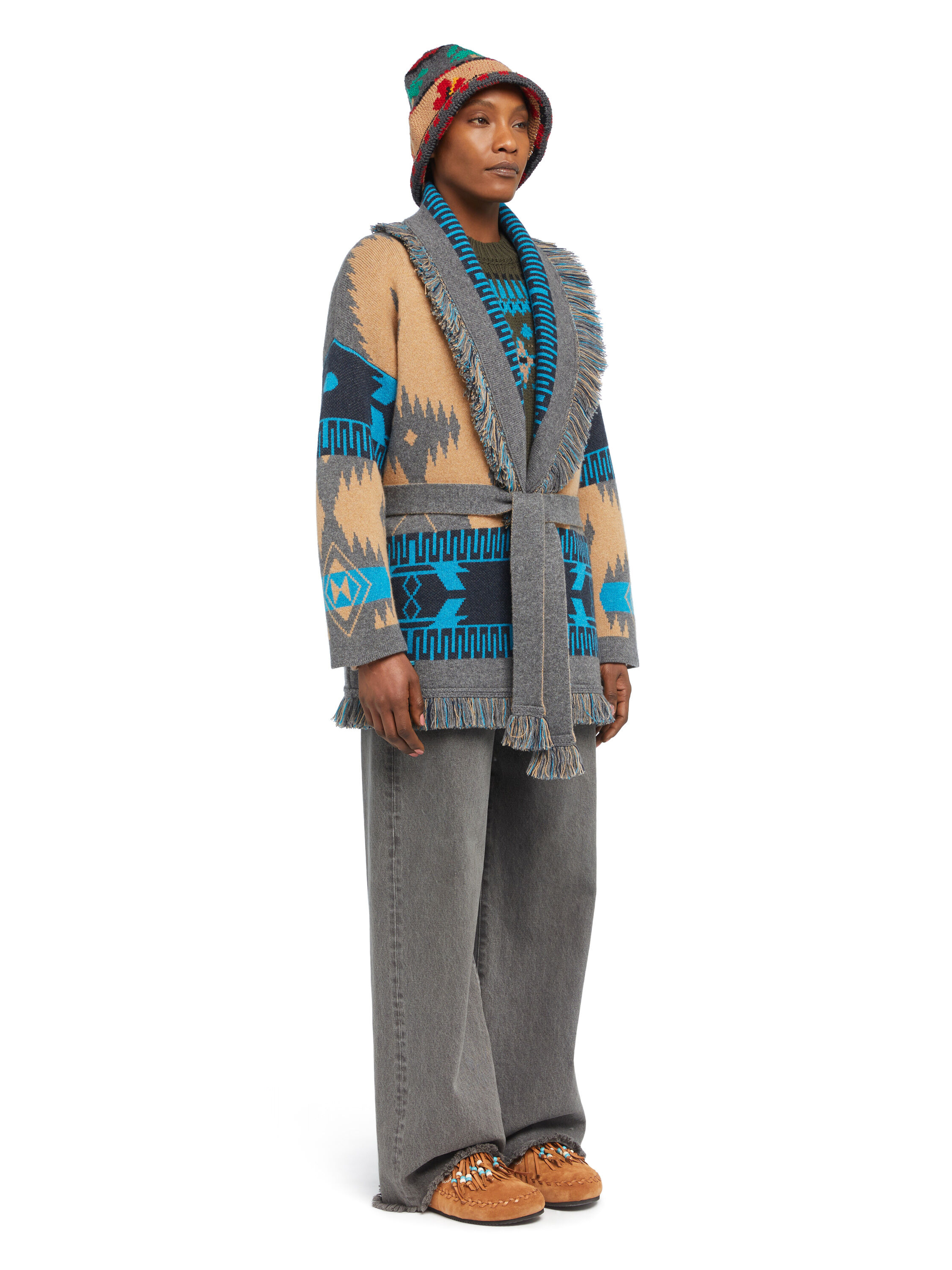 Alanui Icon Jacquard Cardigan Camel-Iron LWHB064E25KNI002