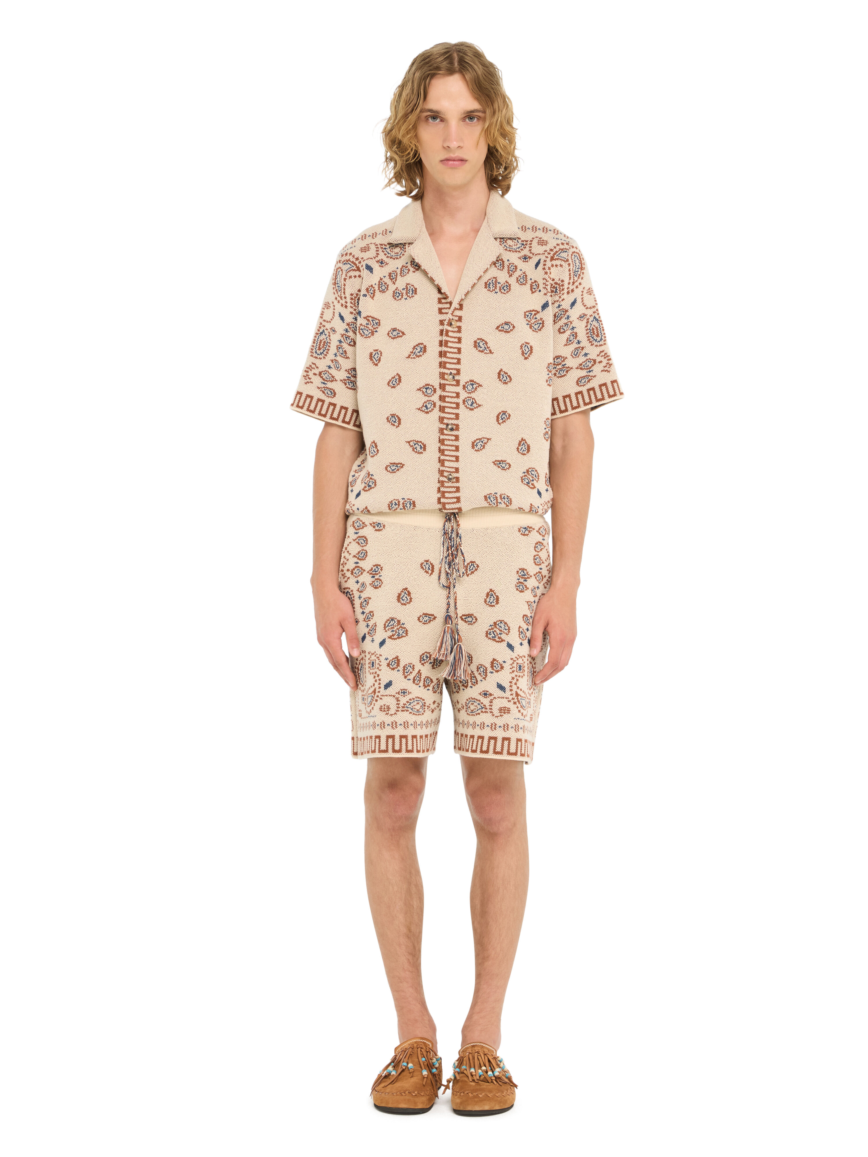 Alanui Cotton Piquet Bandana Bermuda Sand-Red Earth LMHM003R26KNI002 Alanui Cotton Piquet Bandana Bermuda Sand-Red Earth LMHM003R26KNI002
