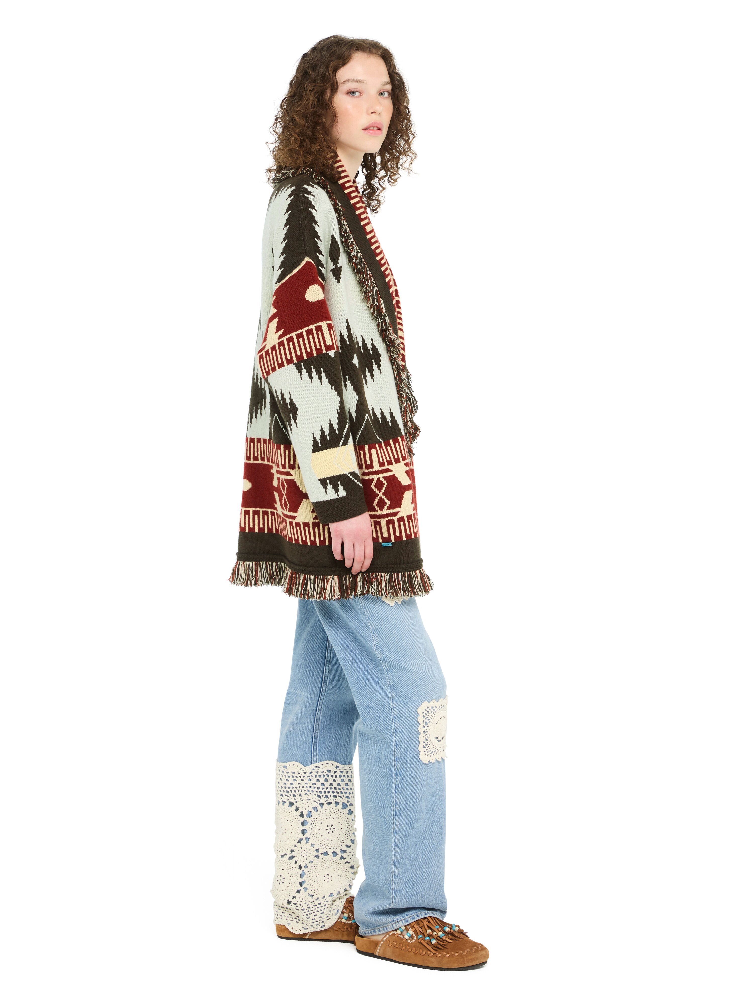 Alanui Icon Jacquard Cardigan Wave-Sandal Wood LWHB064R26KNI027