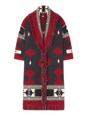 Alanui Icon Jacquard Coat Ruby-Charcoal