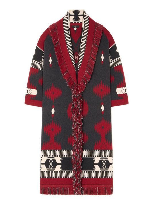 Alanui Icon Jacquard Coat Ruby-Charcoal LWHQ003E25KNI001