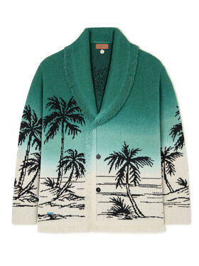 Alanui Wave Bloom Cardigan Green Tide-Chalk LMHB039R26KNI004
