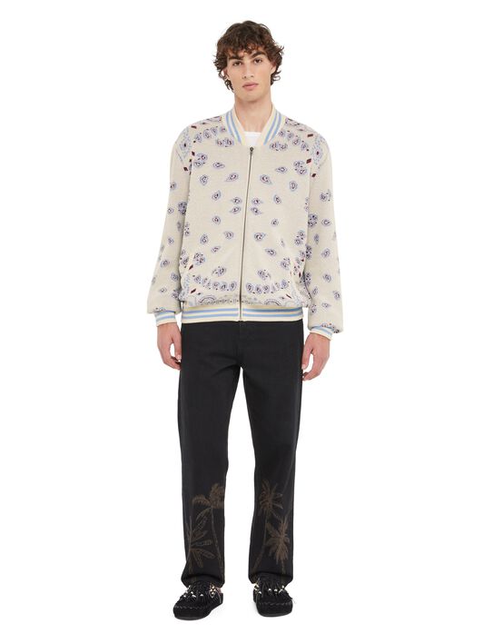 Alanui Bandana Piquet Jacquard Bomber Jacket Chalk-Marsala LMHQ001R25KNI001
