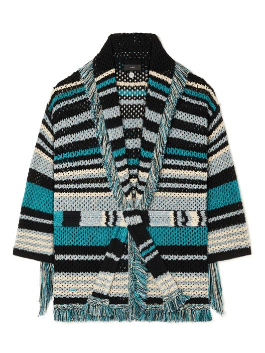 Alanui Ocean Stripes Cardigan Black-Teal LWHB064R26KNI012