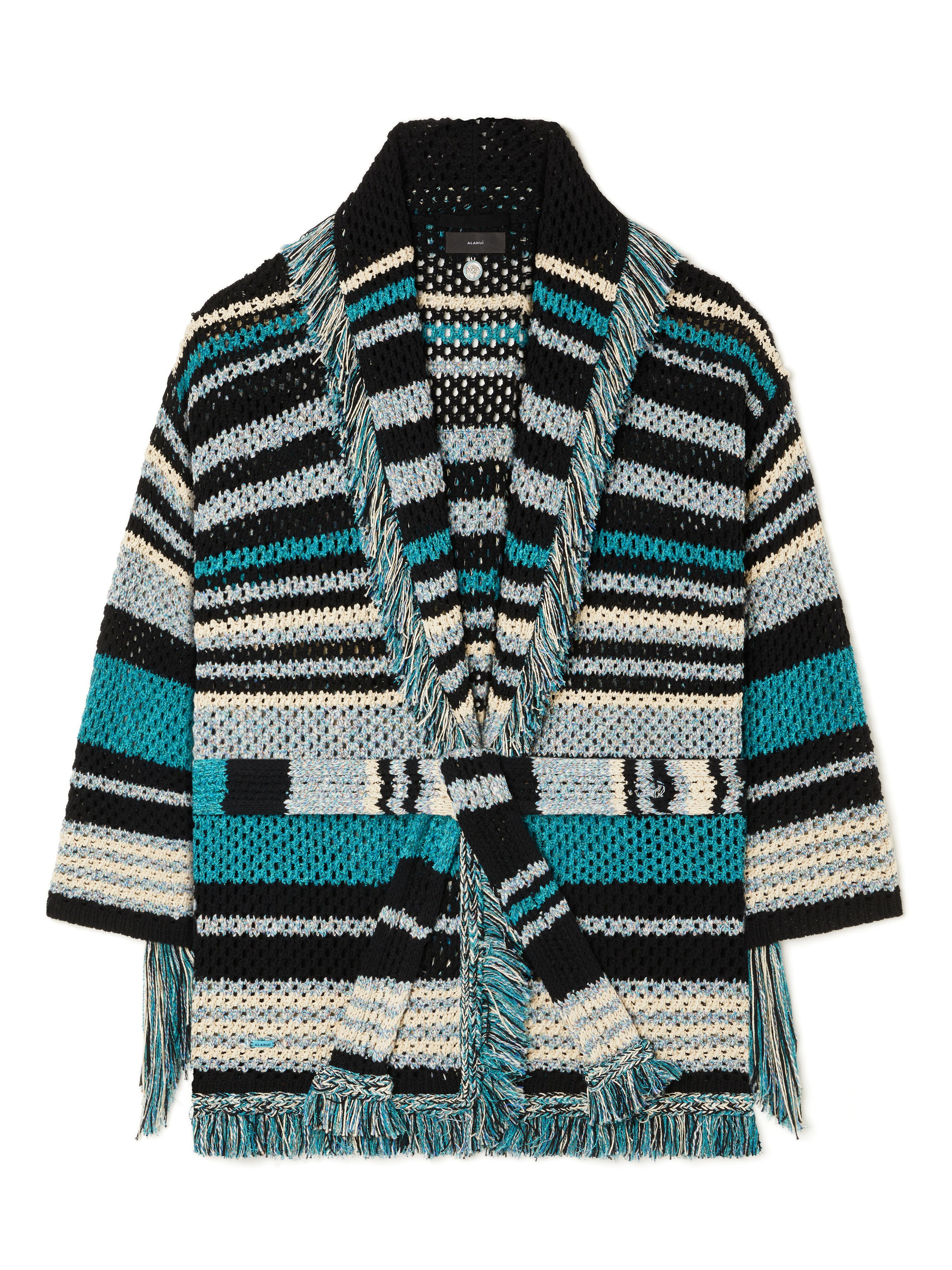 Alanui Ocean Stripes Cardigan Black-Teal LWHB064R26KNI012