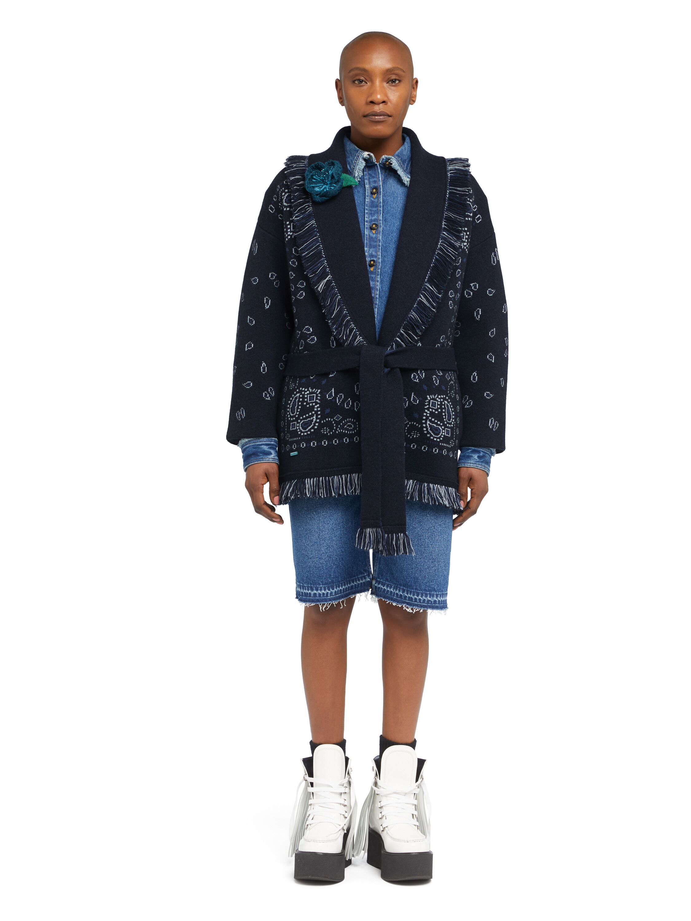 Alanui Bandana Jacquard Cardigan Midnight Blue-Multicolor LWHB064E25KNI001