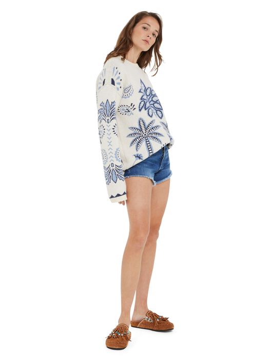 Alanui Wild Wonder Foulard Sweater Chalk-Indigo LWHE068R25KNI001