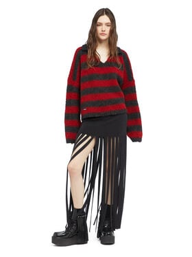 Alanui Grunge Stripes Polo Ruby-Charcoal LWHV007E25KNI001