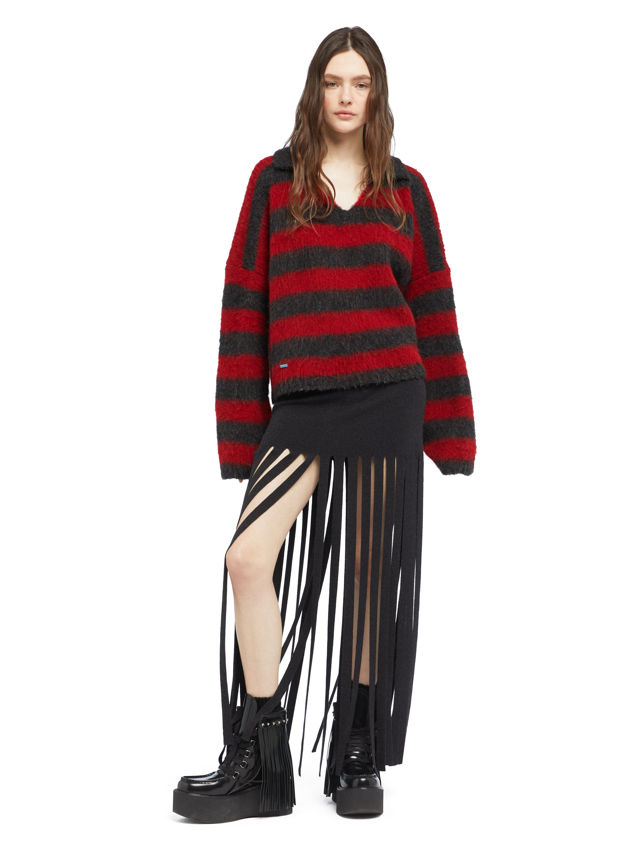 Alanui Grunge Stripes Polo Ruby-Charcoal LWHV007E25KNI001