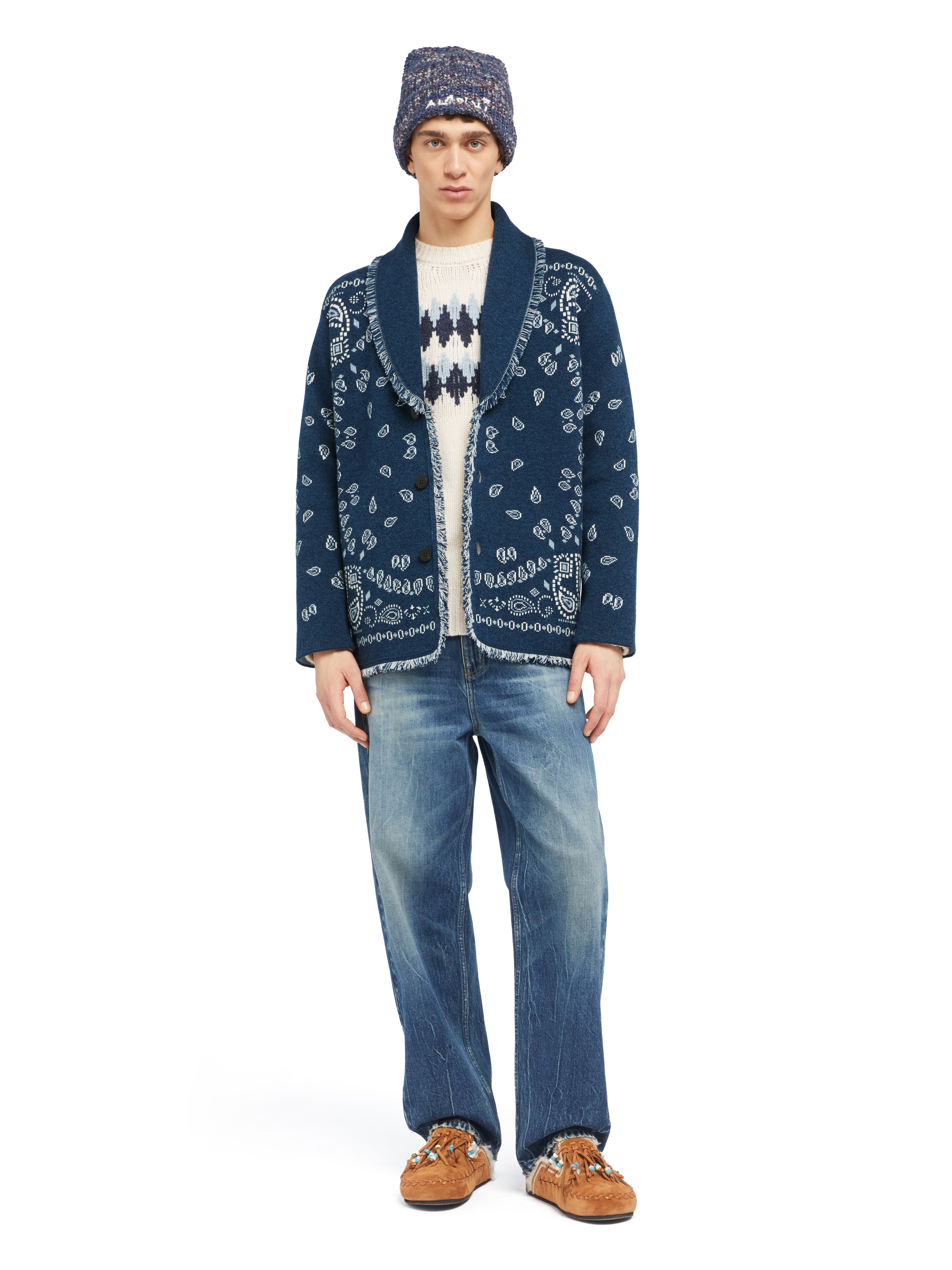 Alanui Bandana Jacquard Cardigan Midnight-Multicolor LMHB039E25KNI001