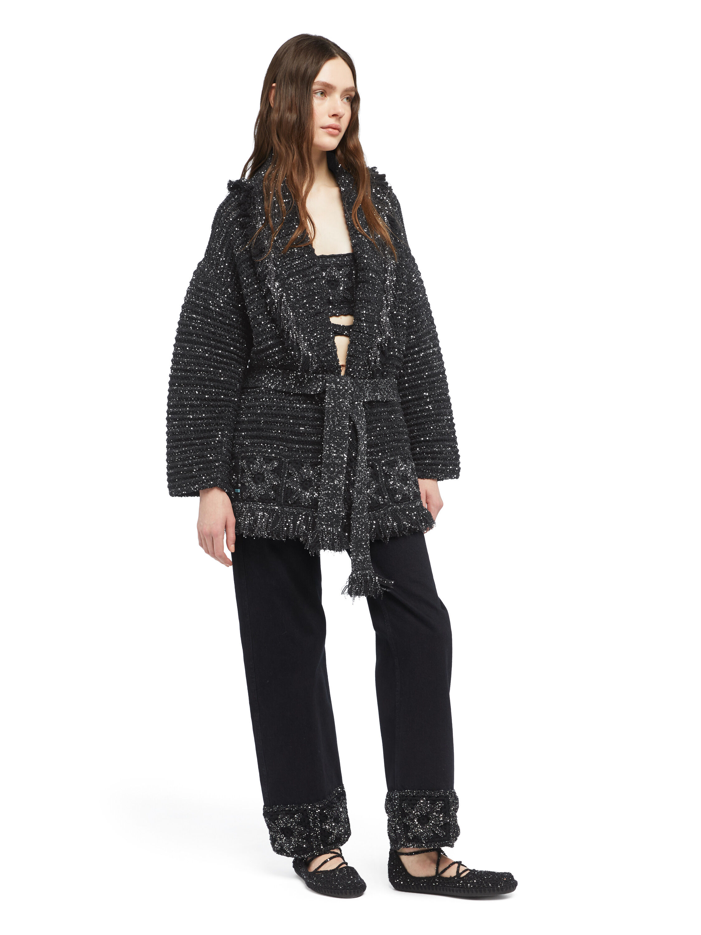 Alanui City Lights Cardigan Black-Silver LWHB064E25KNI006