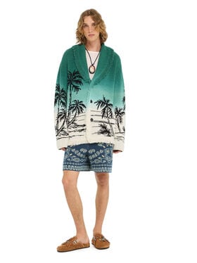 Alanui Wave Bloom Cardigan Green Tide-Chalk