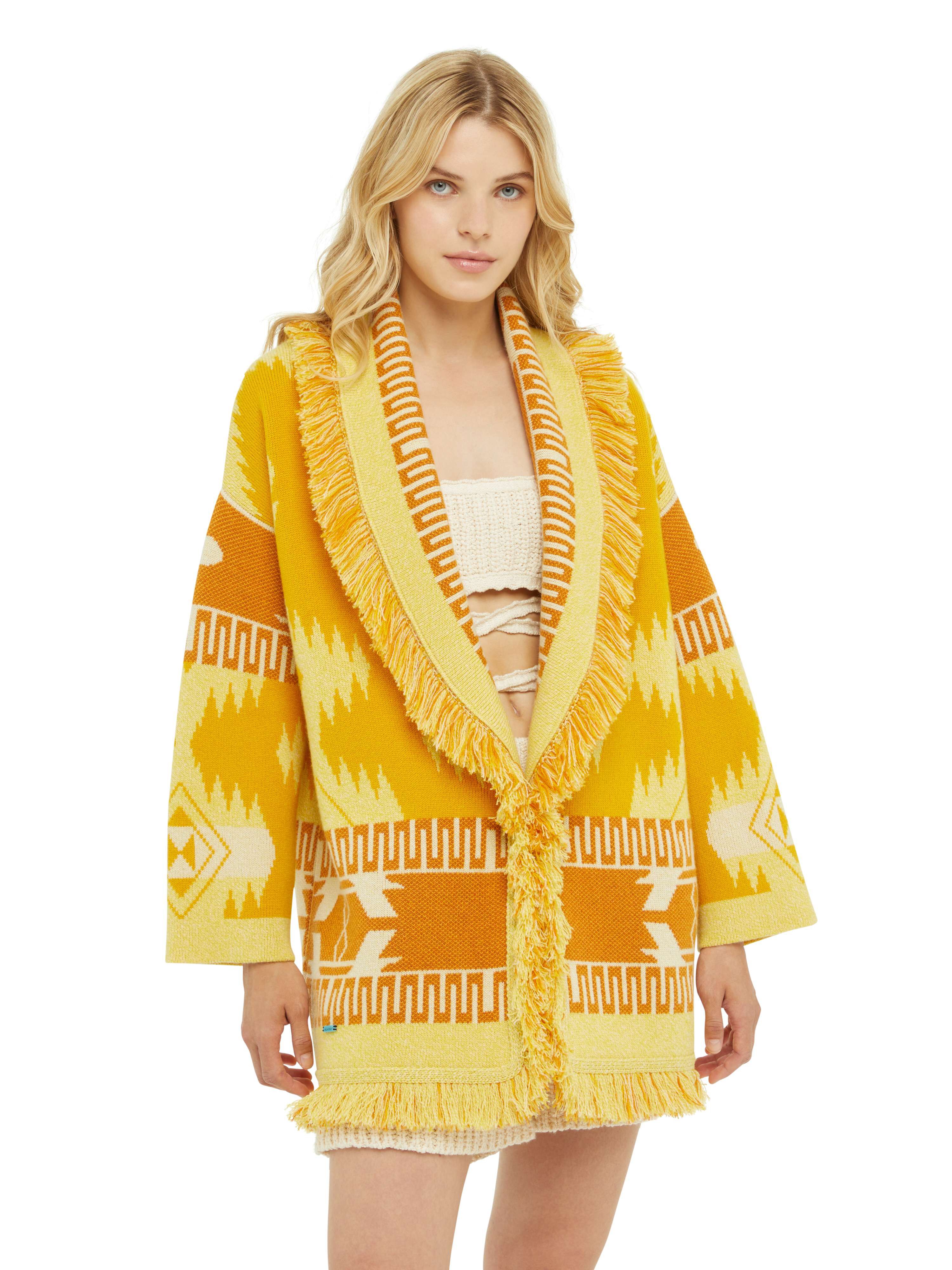 Alanui Icon Jacquard Cardigan Curcuma-Gold LWHB064R24KNI001