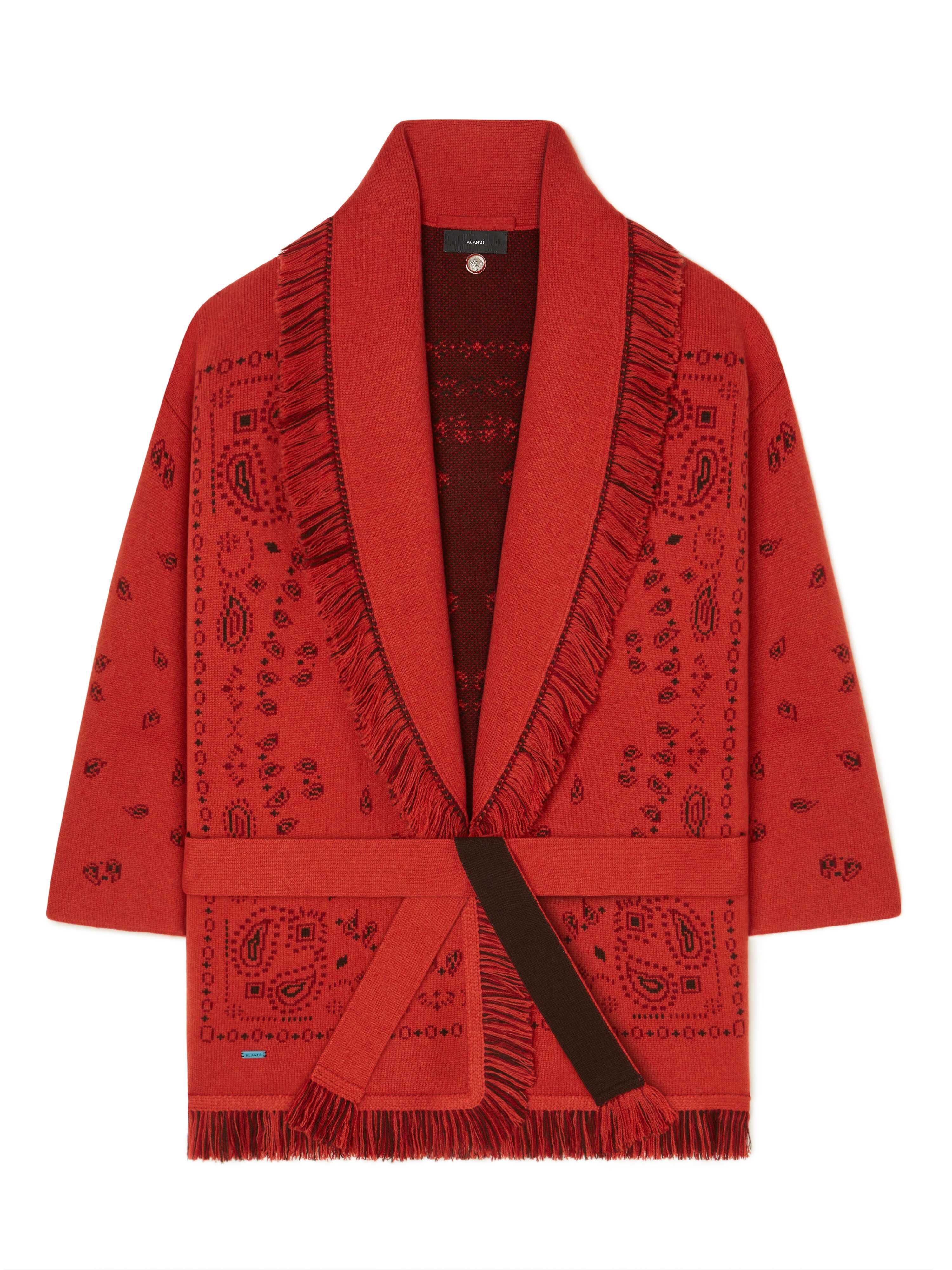 Alanui Bandana Jacquard Cardigan Spicy Red-Multicolor LWHB064E24KNI002