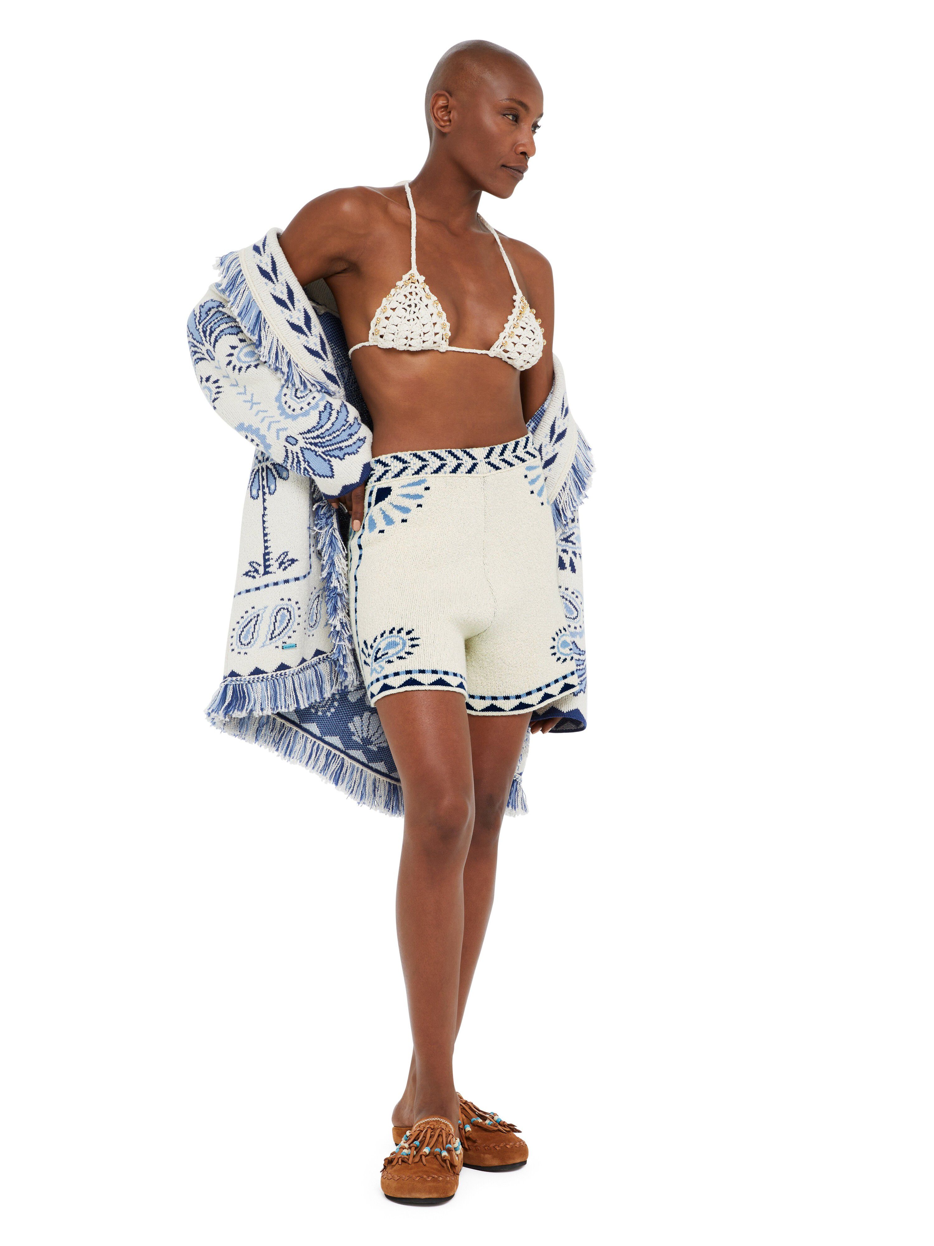 Alanui Wild Wonder Foulard Shorts Chalk-Indigo LWHM017R25KNI001
