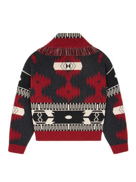 Alanui Icon Jacquard Cardi-Bomber Ruby-Charcoal
