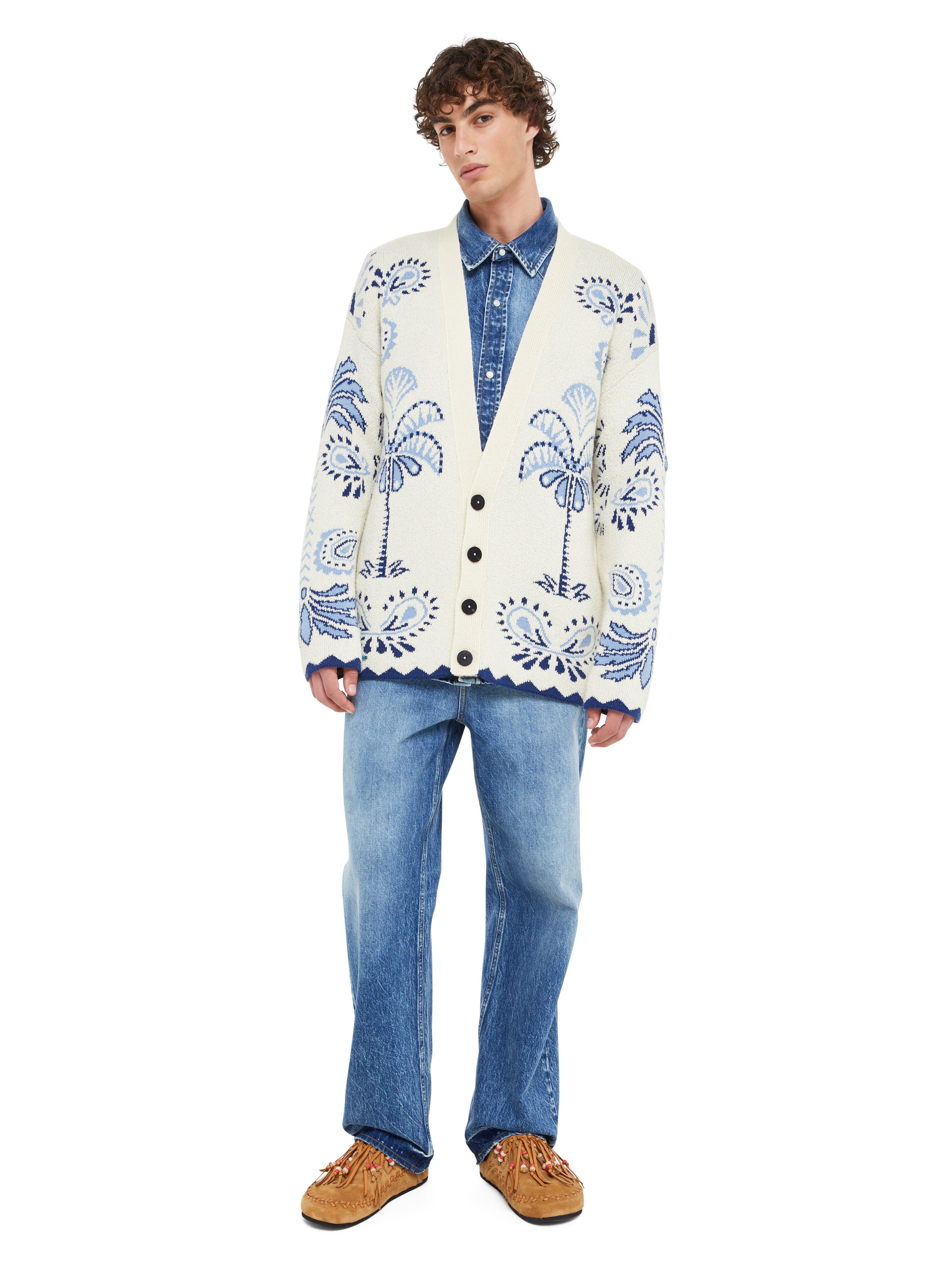 Alanui Wild Wonder Foulard Cardigan Chalk-Indigo LMHB027R25KNI002