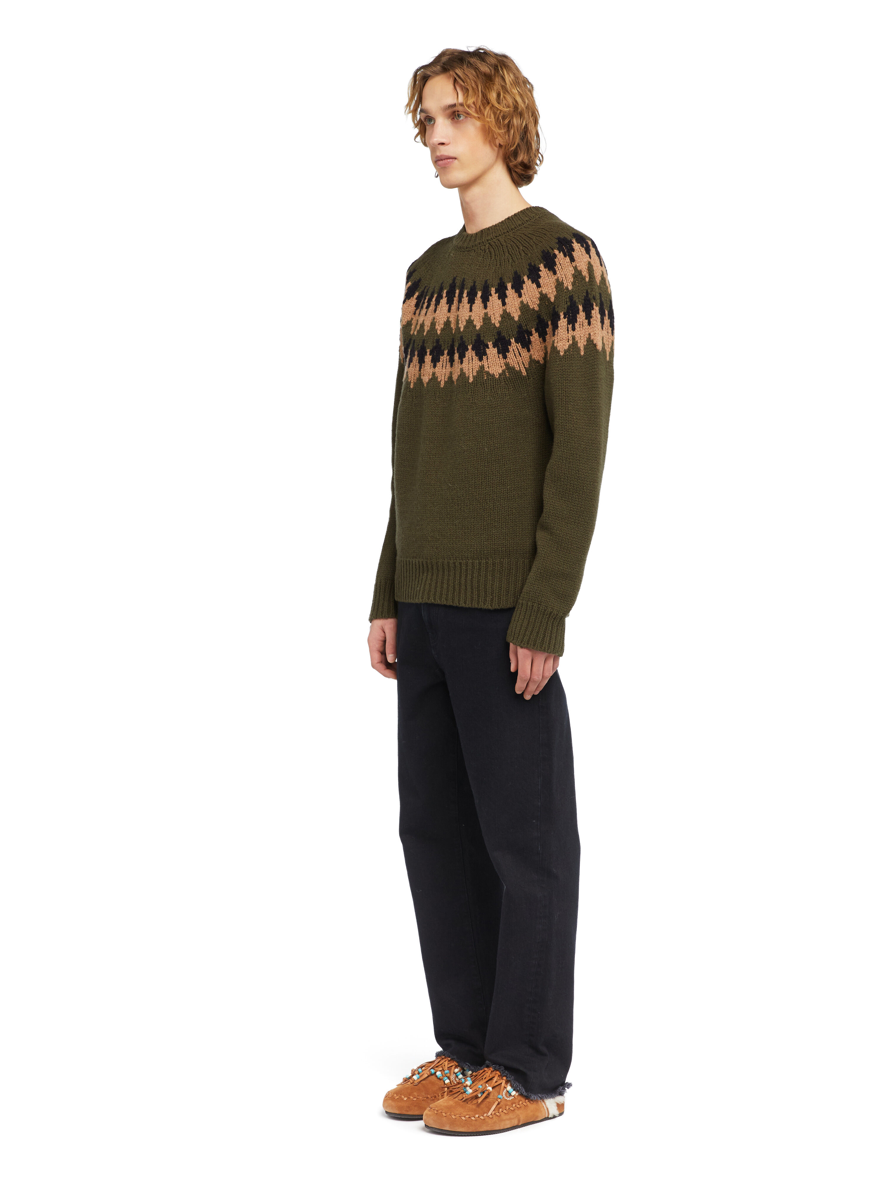 Alanui Sweet Winter Sweater Olive-Camel LMHE016E25KNI001