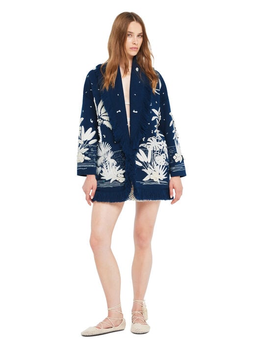 Alanui Postcard From Paradise Cardigan Deep Blue-White Pearl LWHB064R26KNI006 Alanui Postcard From Paradise Cardigan Deep Blue-White Pearl LWHB064R26KNI006