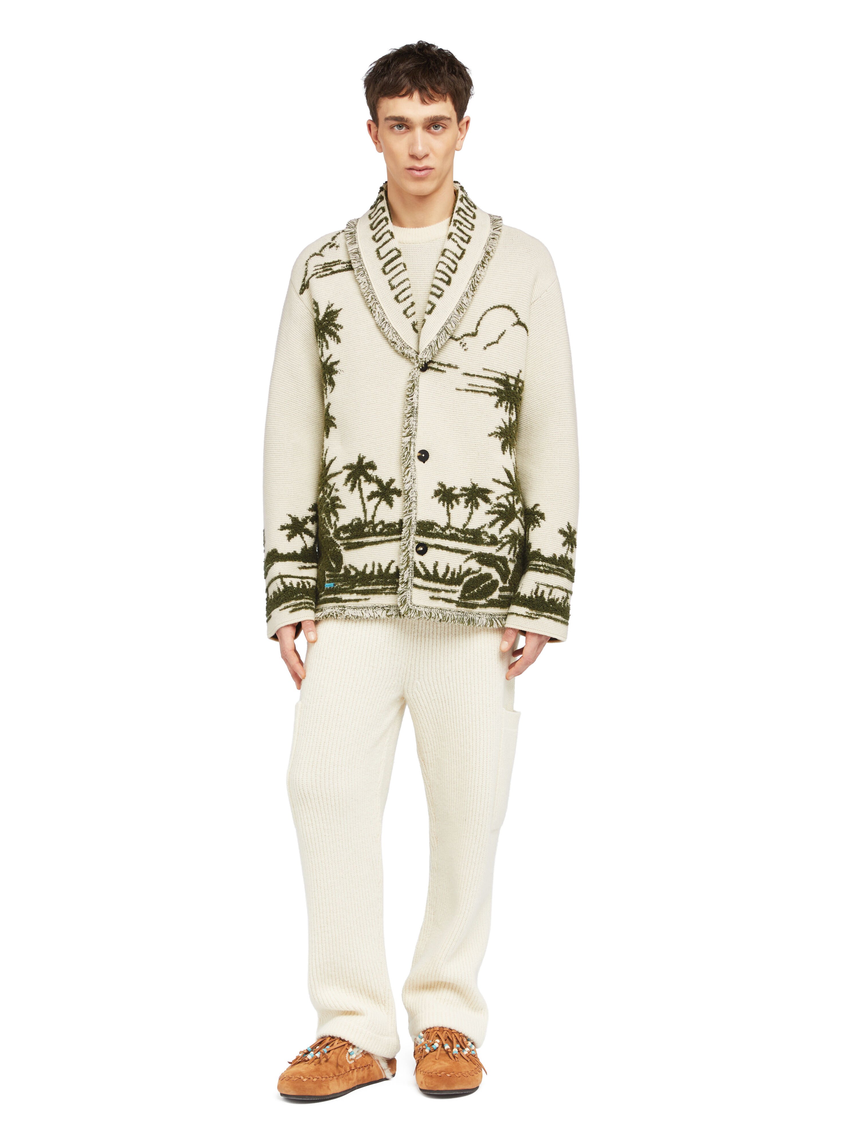 Alanui Palm Grove Tales Cardigan Ivory-Olive LMHB039E25KNI002