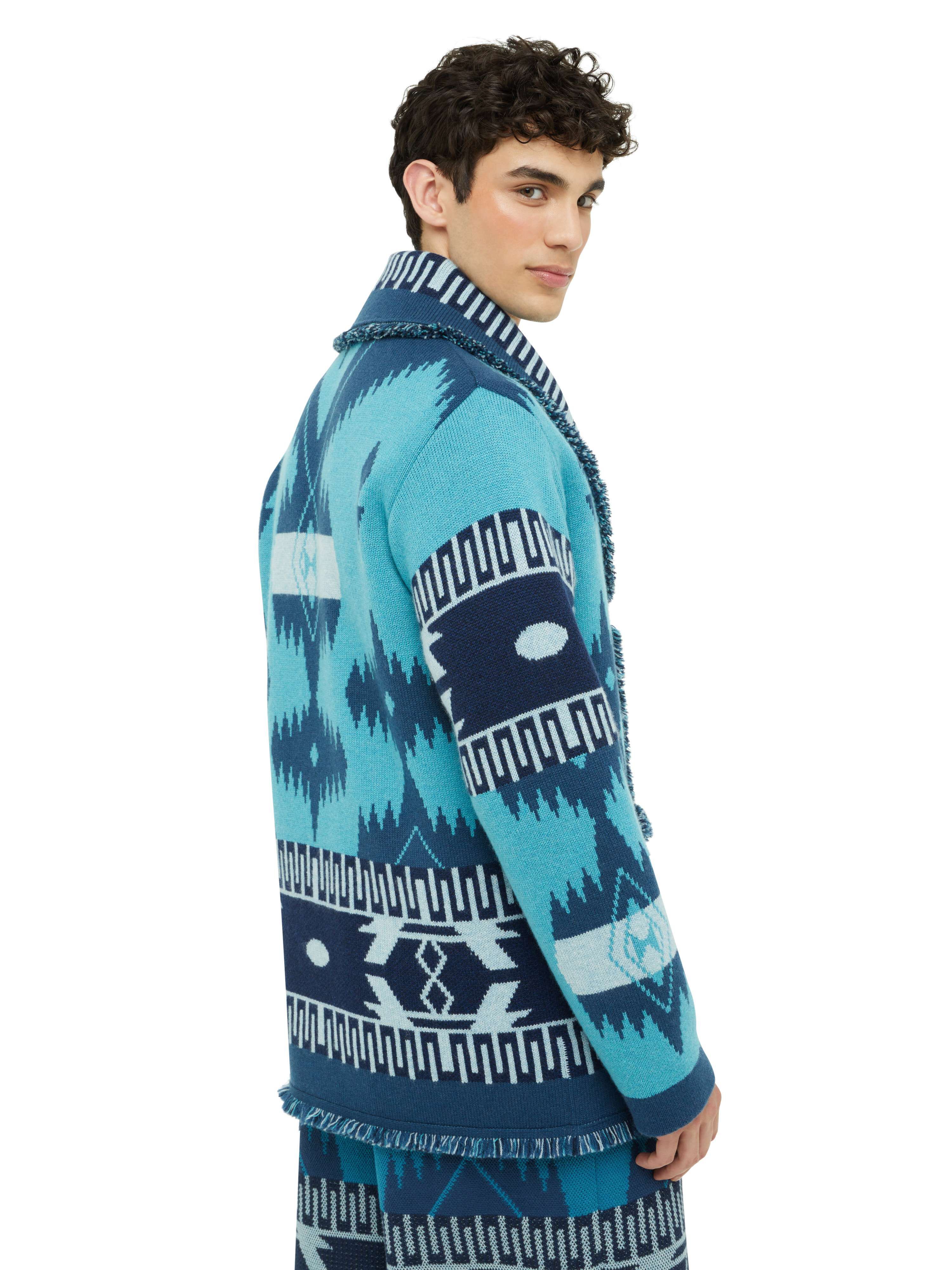 Alanui Icon Jacquard Cardigan Surf-Deep Blue LMHB038R24KNI001