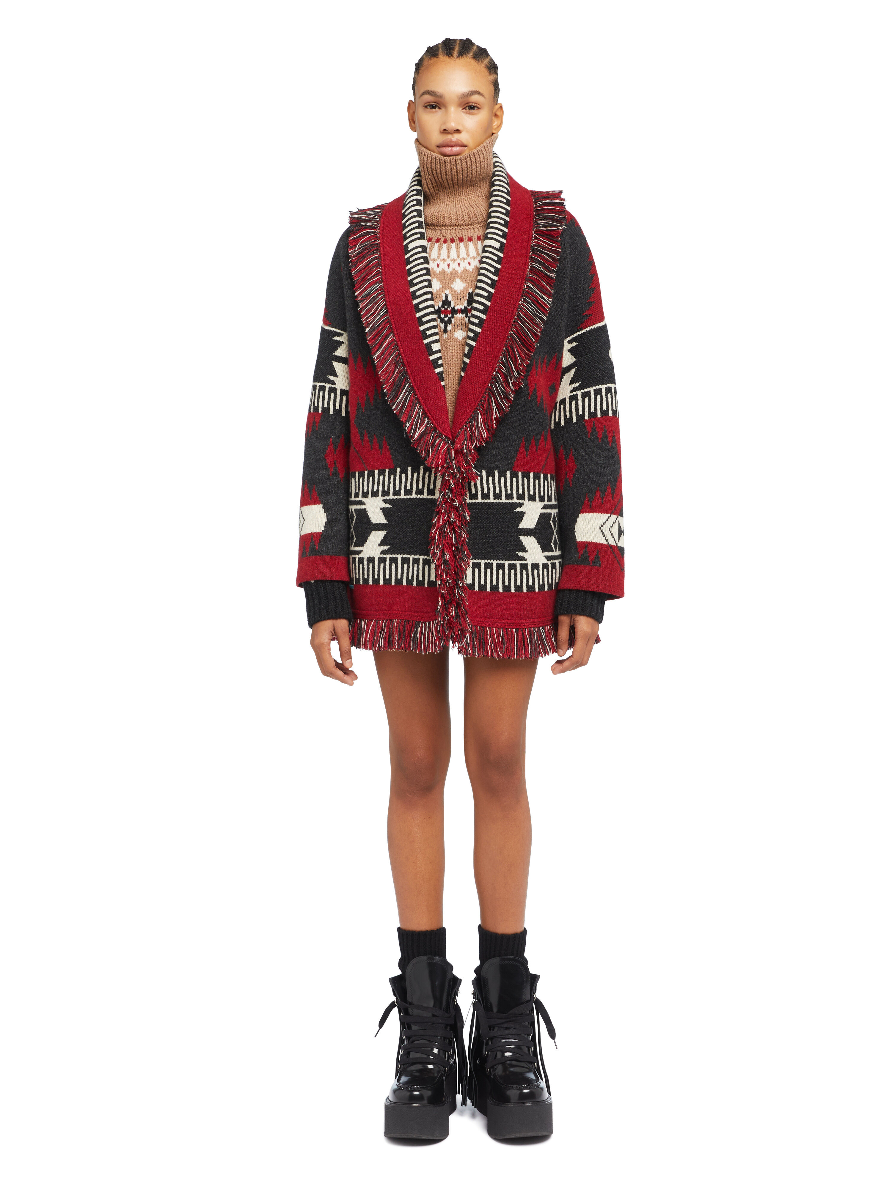 Alanui Icon Jacquard Cardigan Ruby-Charcoal LWHB064E25KNI002