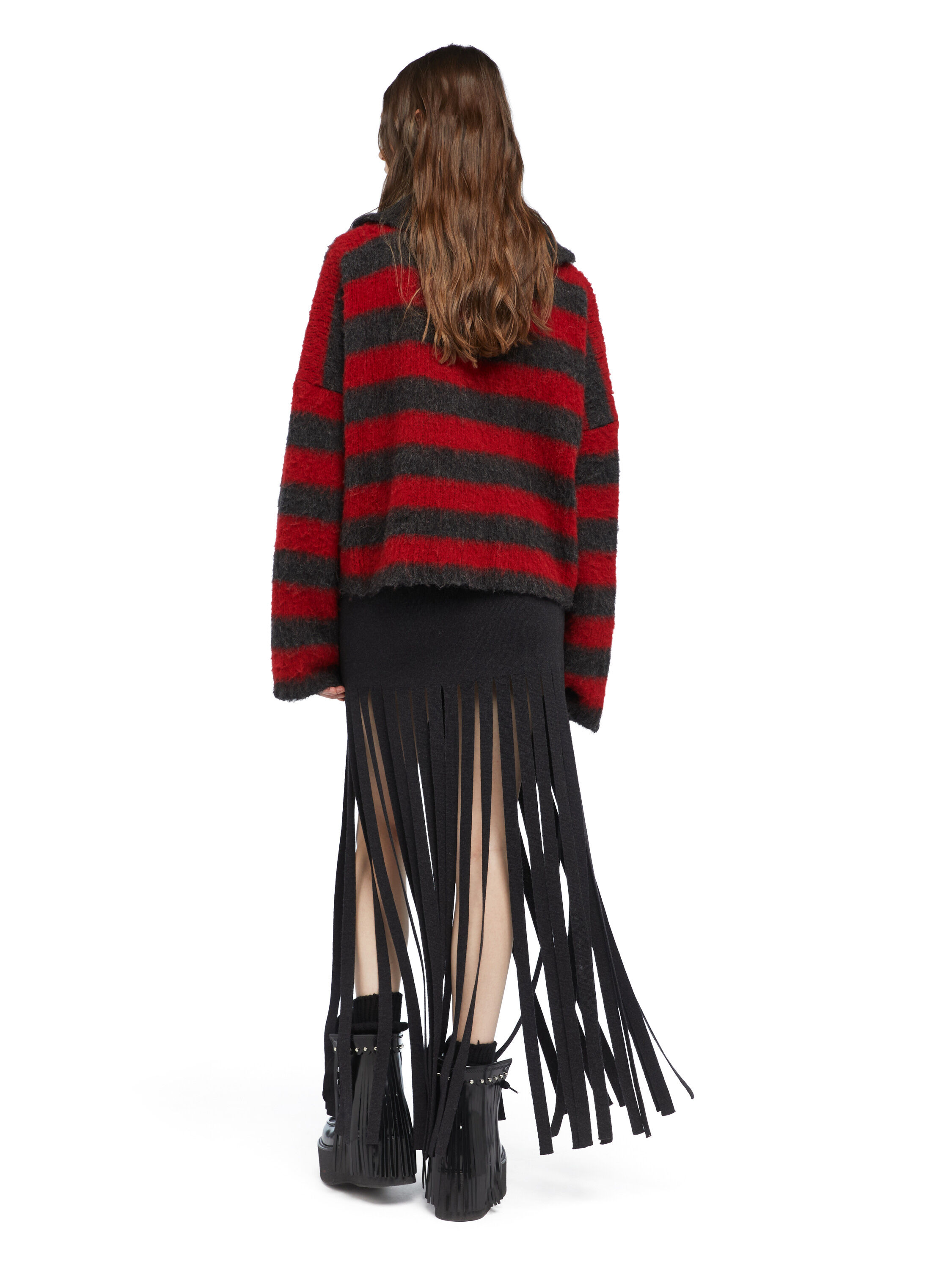 Alanui Grunge Stripes Polo Ruby-Charcoal LWHV007E25KNI001