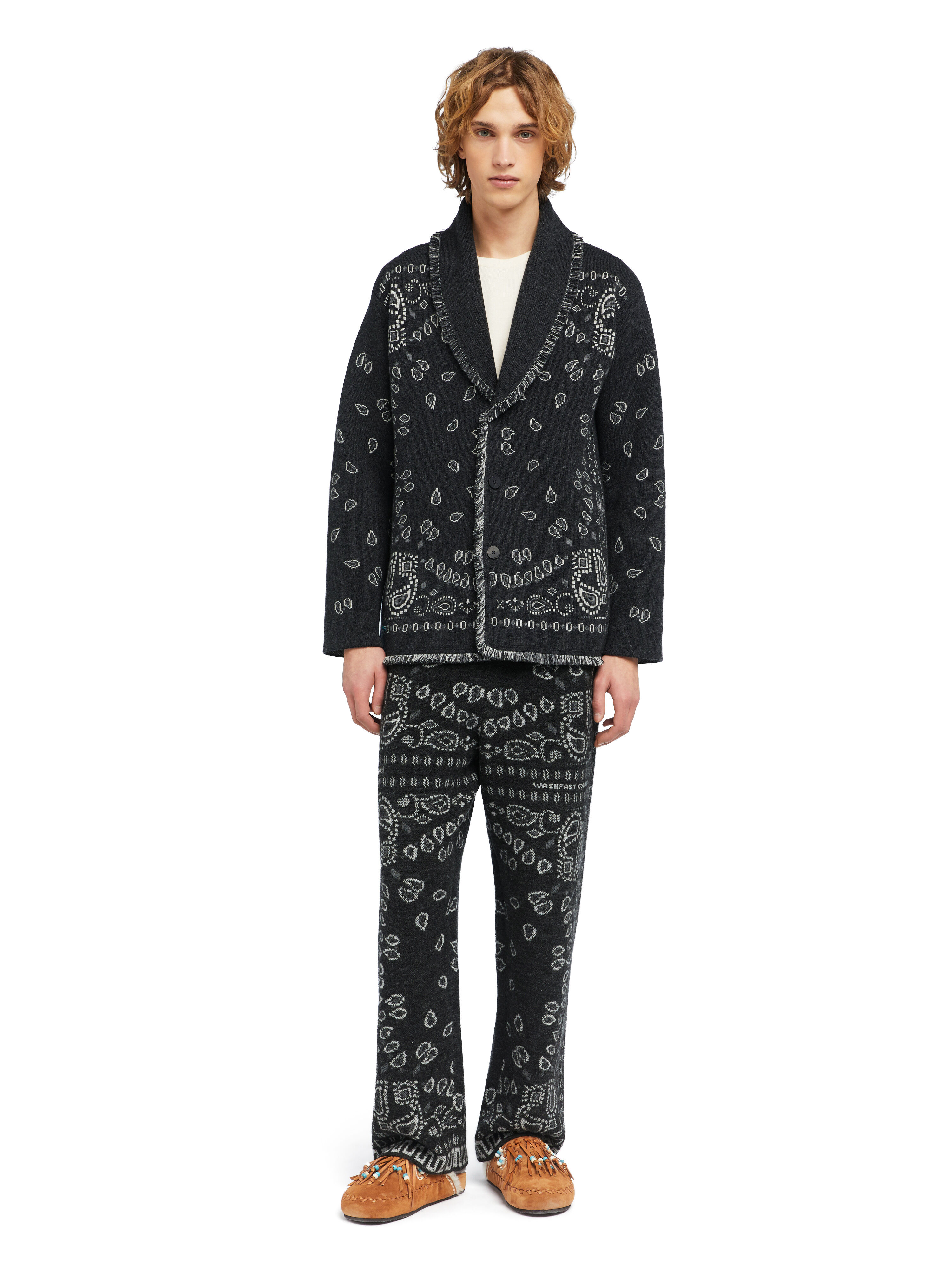 Alanui Bandana Jacquard Cardigan Charcoal-Multicolor LMHB039E25KNI001