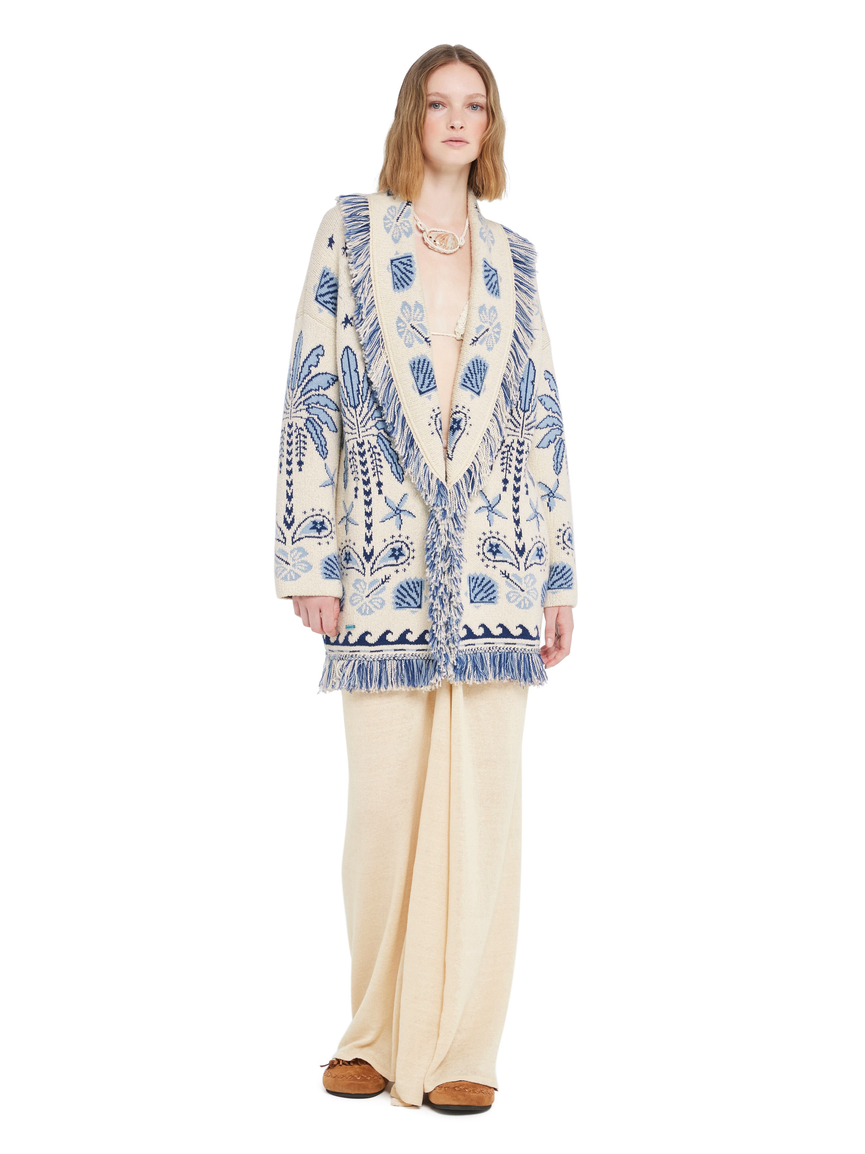 Alanui Echoes Of The Island Cardigan Chalk-Light Blue LWHB064R26KNI003 Alanui Echoes Of The Island Cardigan Chalk-Light Blue LWHB064R26KNI003