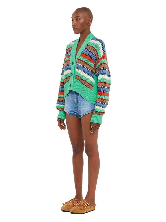 Alanui Sunny Stripes Cardicrop Turquoise-Multicolor LWHB055R25KNI003