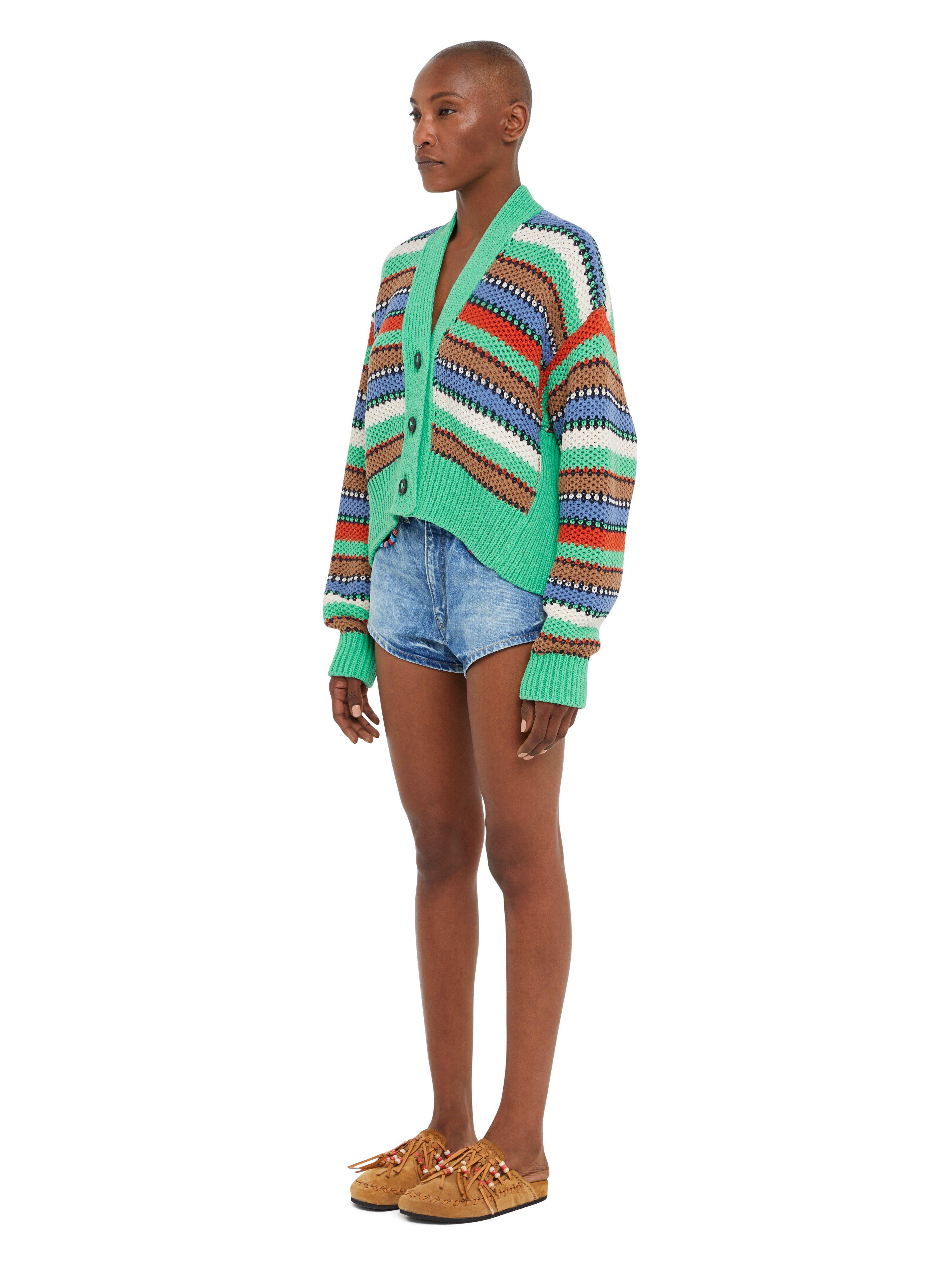 Alanui Sunny Stripes Cardicrop Turquoise-Multicolor LWHB055R25KNI003