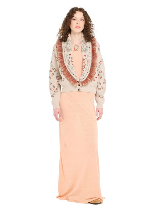 Alanui Bandana Jacquard Cardi-Bomber Chalk-Coral LWHB026R26KNI002 Alanui Bandana Jacquard Cardi-Bomber Chalk-Coral LWHB026R26KNI002