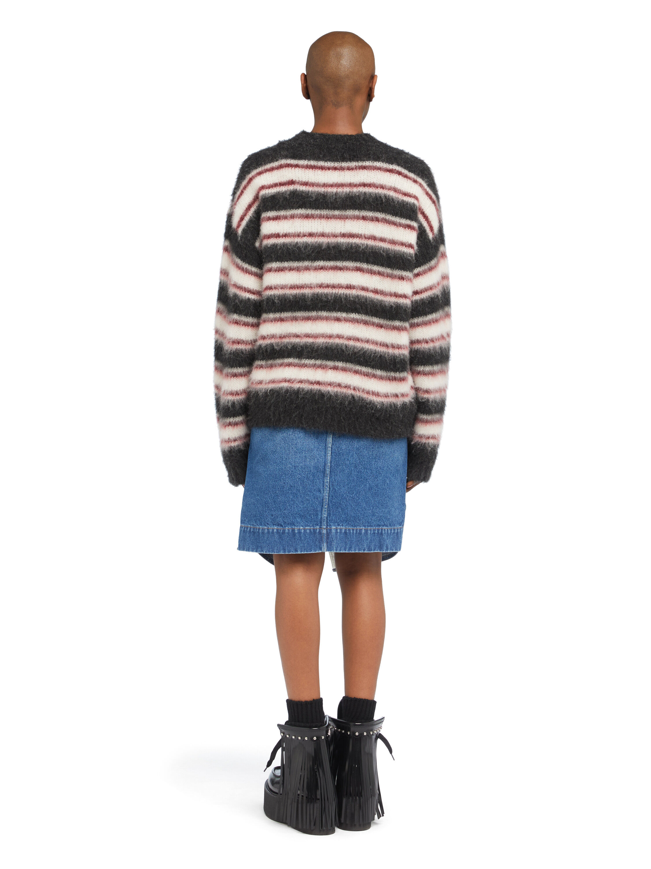 Alanui Grunge Stripes Sweater Charcoal-Ruby LWHE068E25KNI003