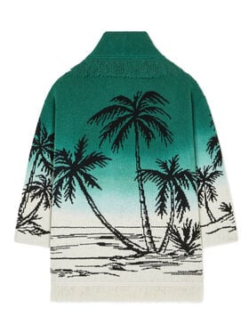 Alanui Wave Bloom Cardigan Green Tide-Chalk