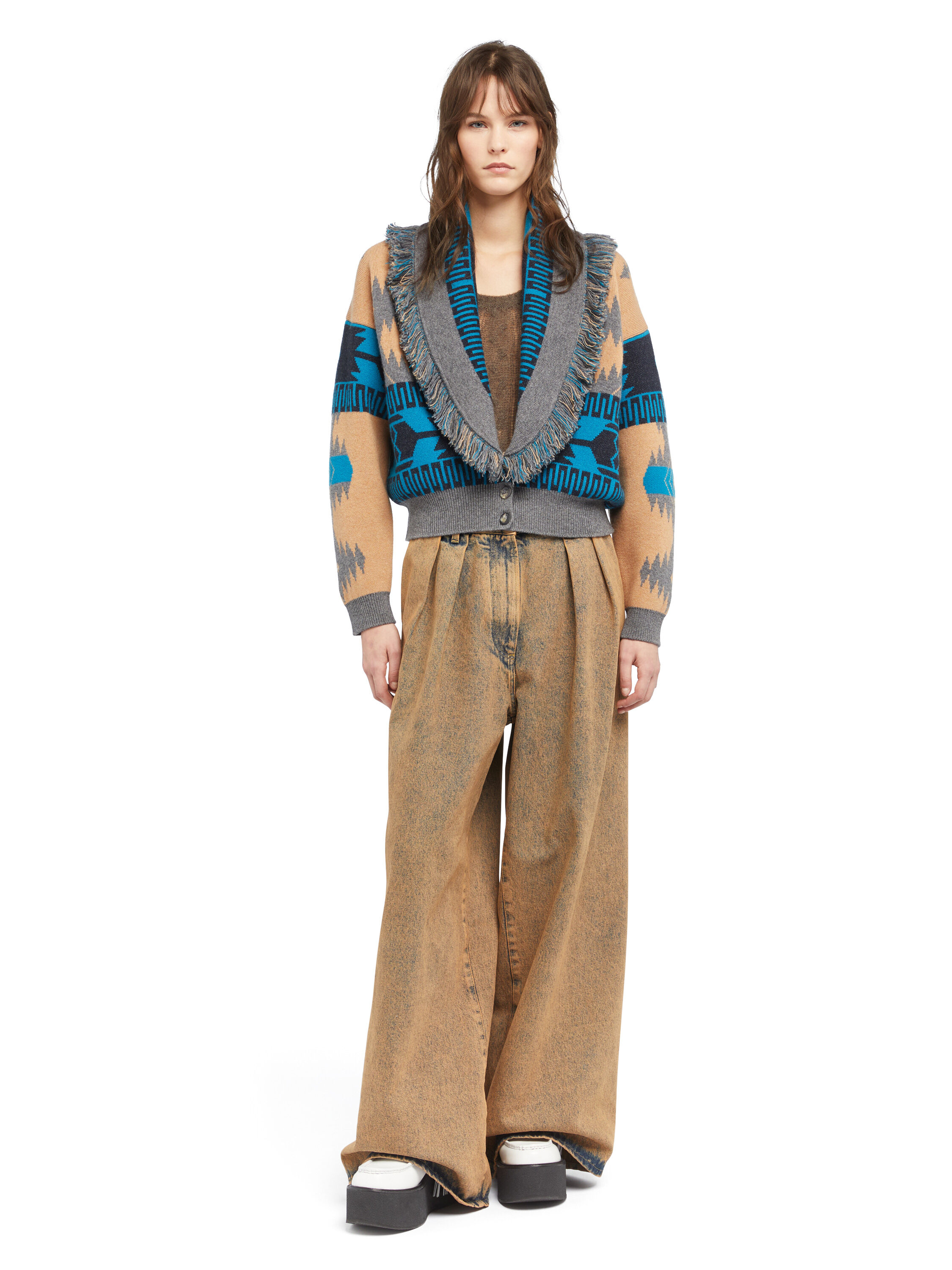 Alanui Icon Jacquard Cardi-Bomber Camel-Iron LWHB026E25KNI002
