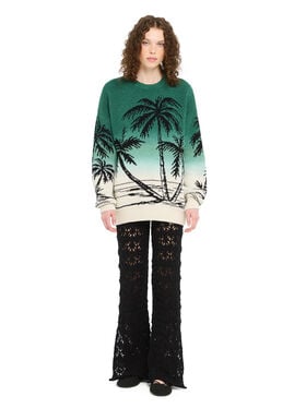 Alanui Wave Bloom Sweater Green Tide-Chalk