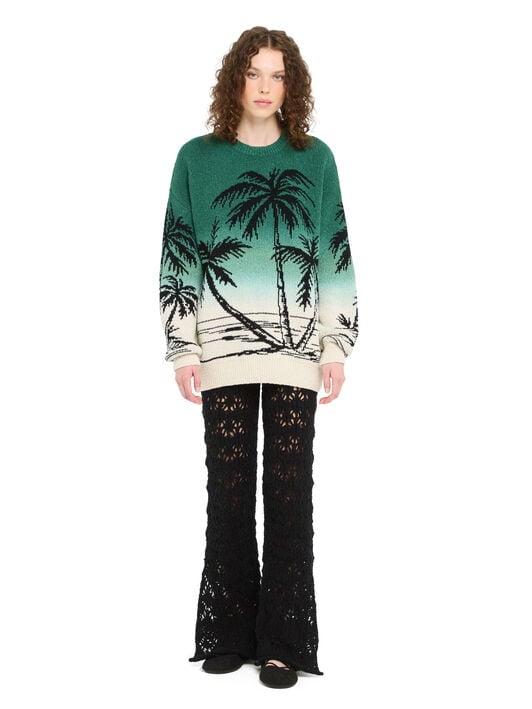 Alanui Wave Bloom Sweater Green Tide-Chalk LWHE068R26KNI002