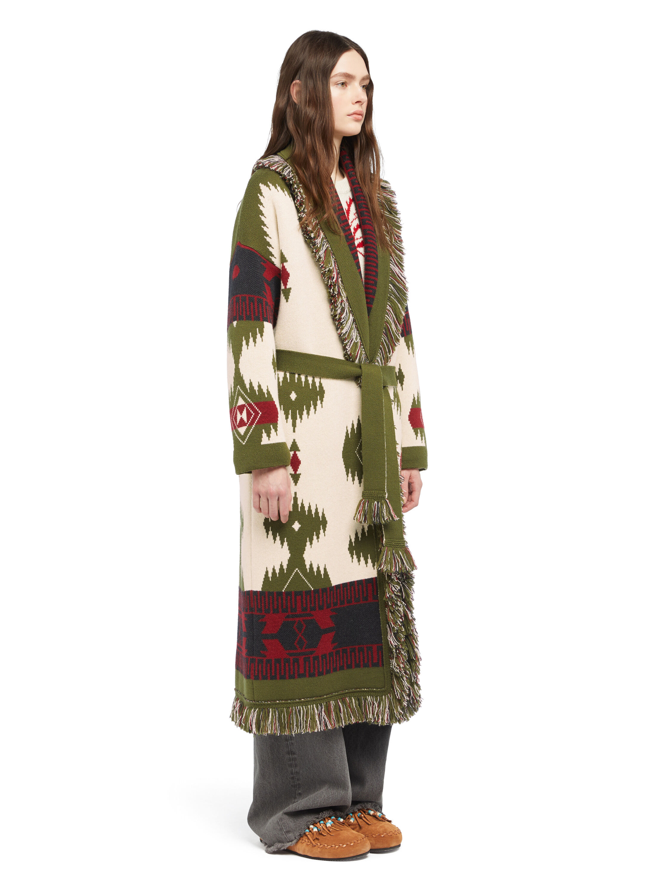 Alanui Icon Jacquard Coat Ivory-Olive LWHQ003E25KNI001