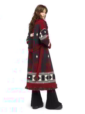 Alanui Icon Jacquard Coat Ruby-Charcoal LWHQ003E25KNI001
