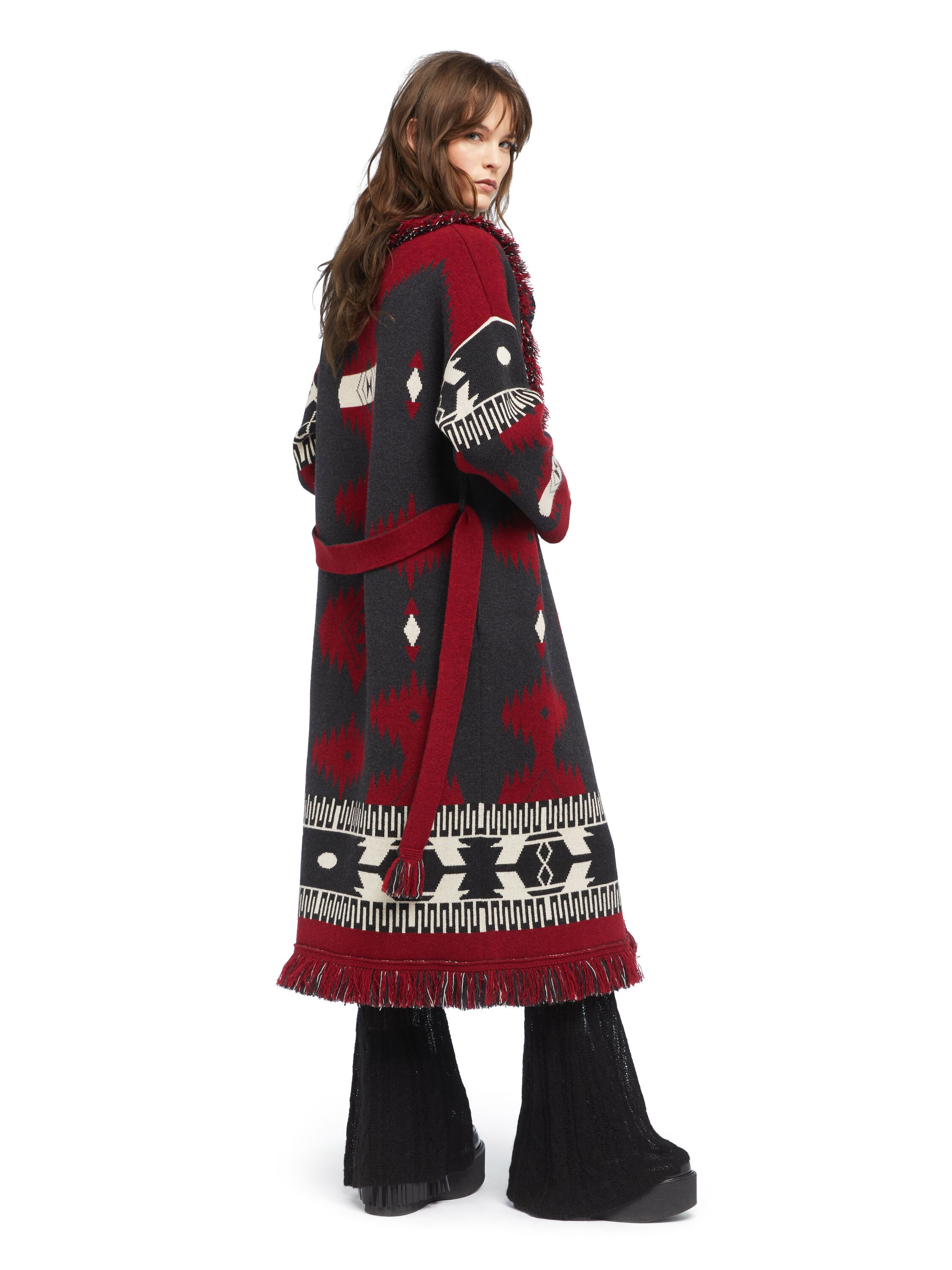 Alanui Icon Jacquard Coat Ruby-Charcoal LWHQ003E25KNI001