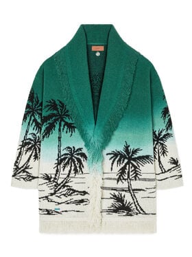 Alanui Wave Bloom Cardigan Green Tide-Chalk