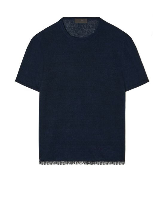 Alanui Linen Knit T-Shirt Navy Blue LMHA043S23FAB001