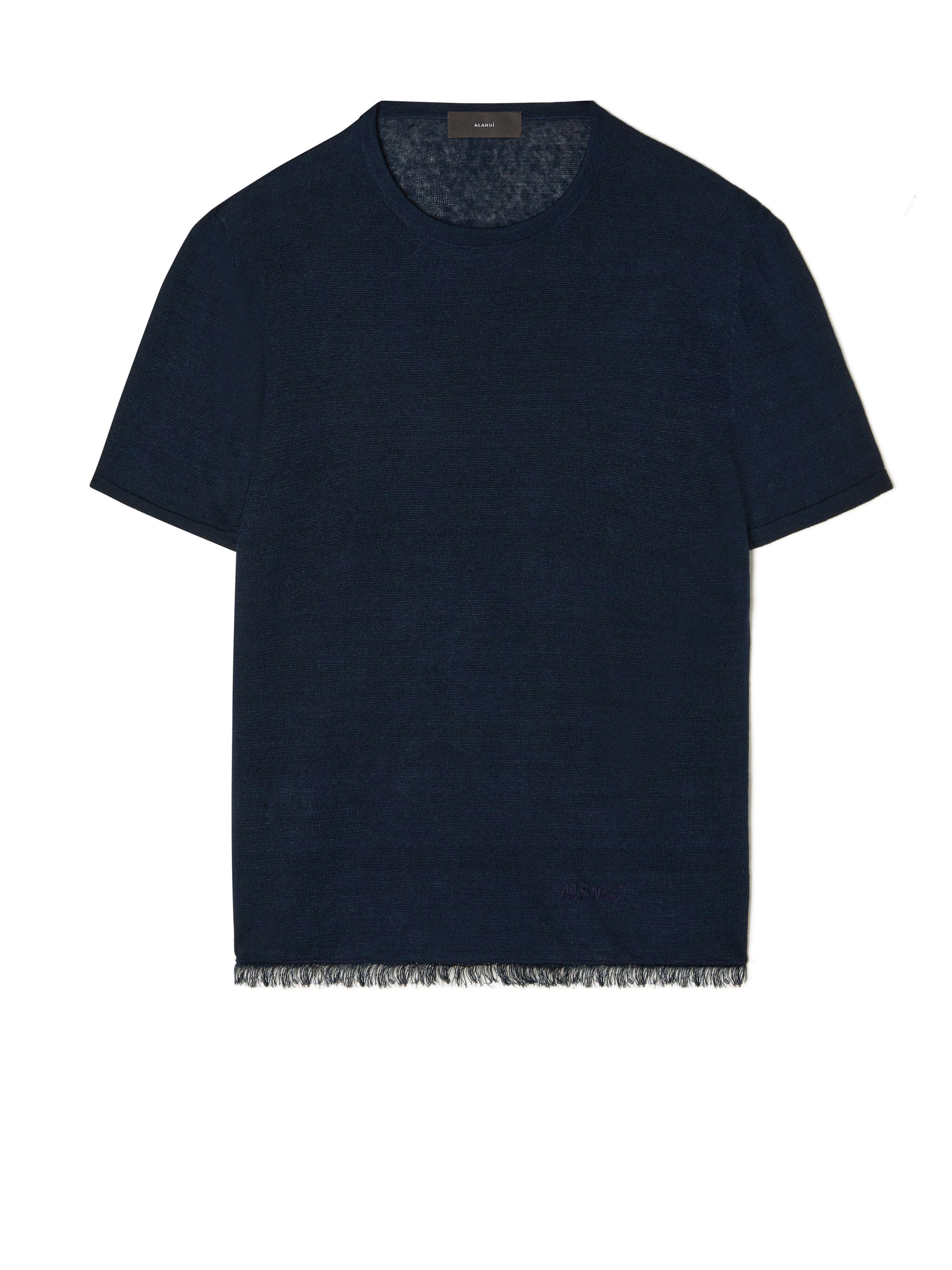 Alanui Linen Knit T-Shirt Navy Blue LMHA043S23FAB001