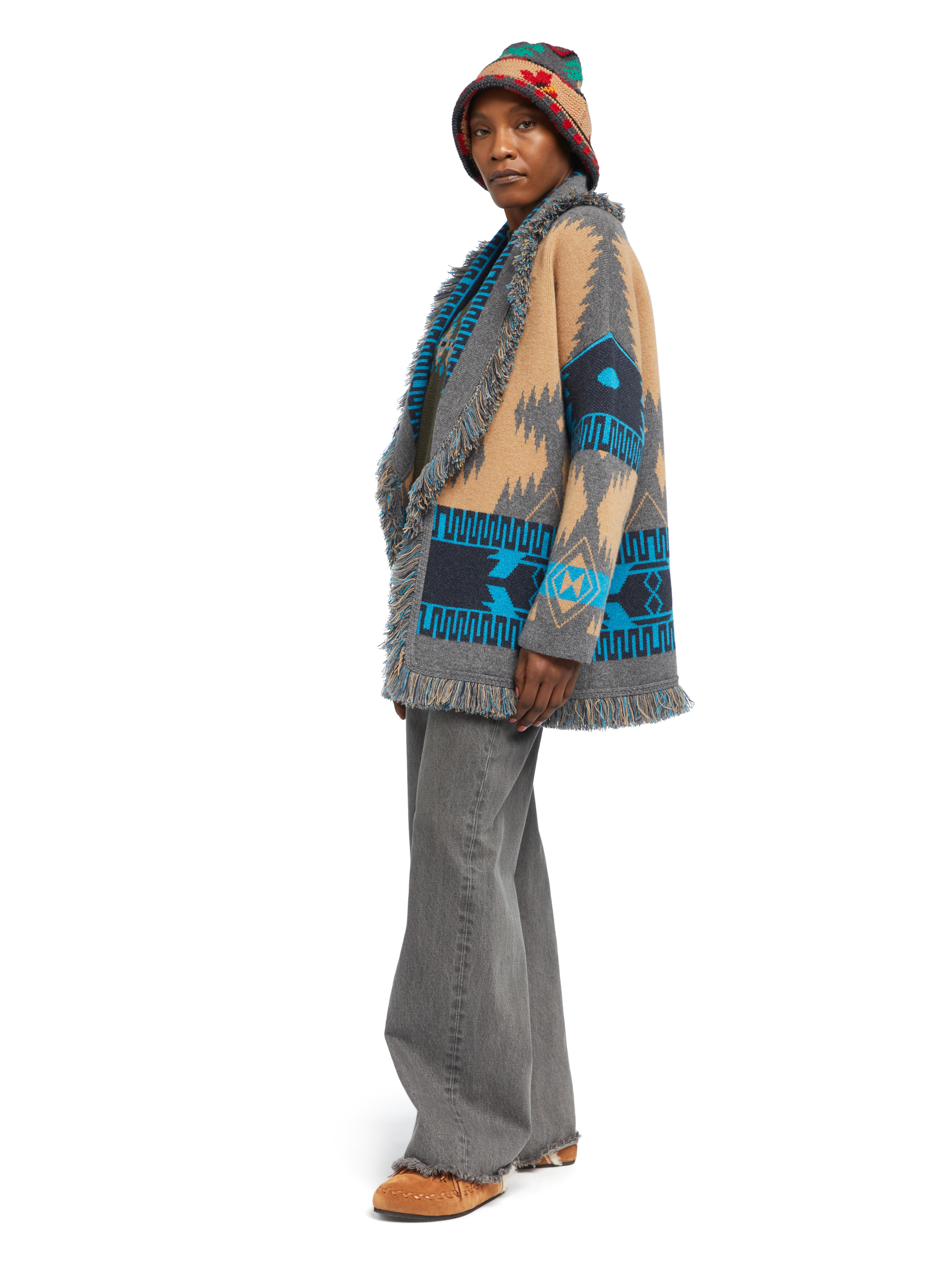 【美品】ALANUI アラヌイ ガウン カーディガン ウール イタリア Icon Jacquard Cardigan in Camel-Iron for Women | Alanui®